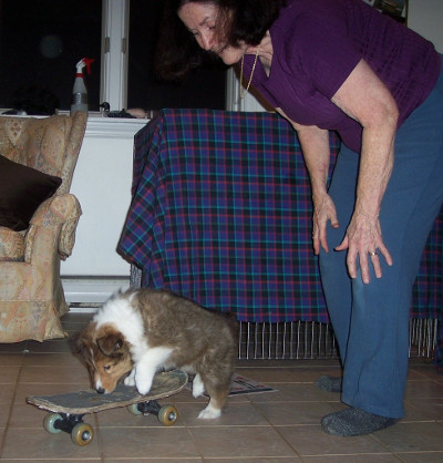 Ben on a skateboard.